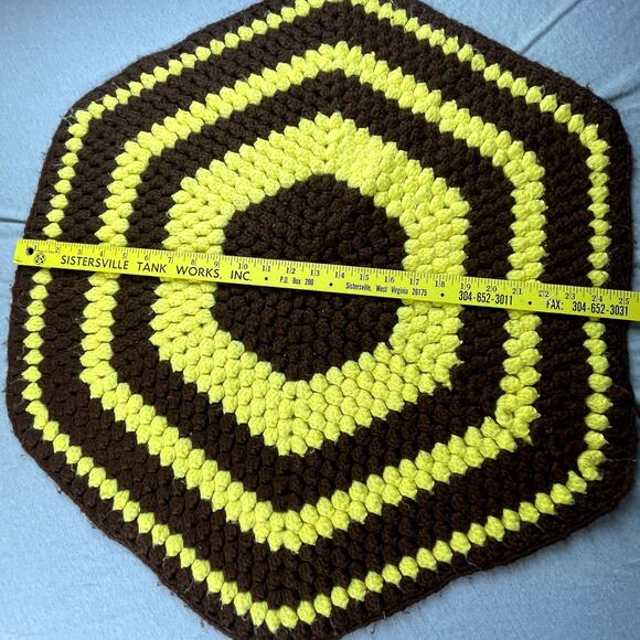 3 Handmade Brown Yellow Blue Multi-Color Crochet Hexagon Afghan Area Chair Rugs - Picture 8 of 8